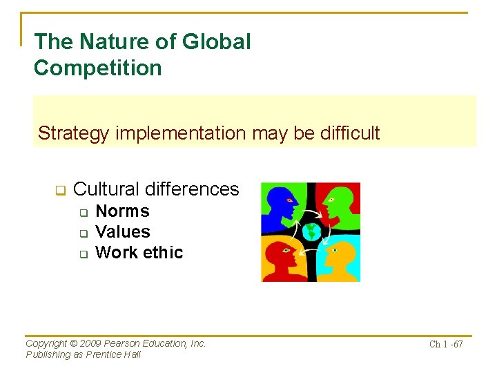 The Nature of Global Competition Strategy implementation may be difficult q Cultural differences q