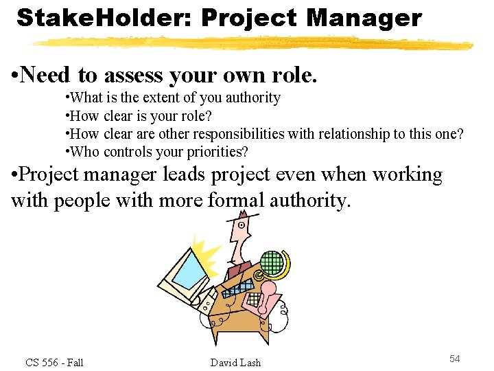 Stake. Holder: Project Manager • Need to assess your own role. • What is
