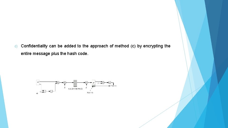 d) Confidentiality can be added to the approach of method (c) by encrypting the