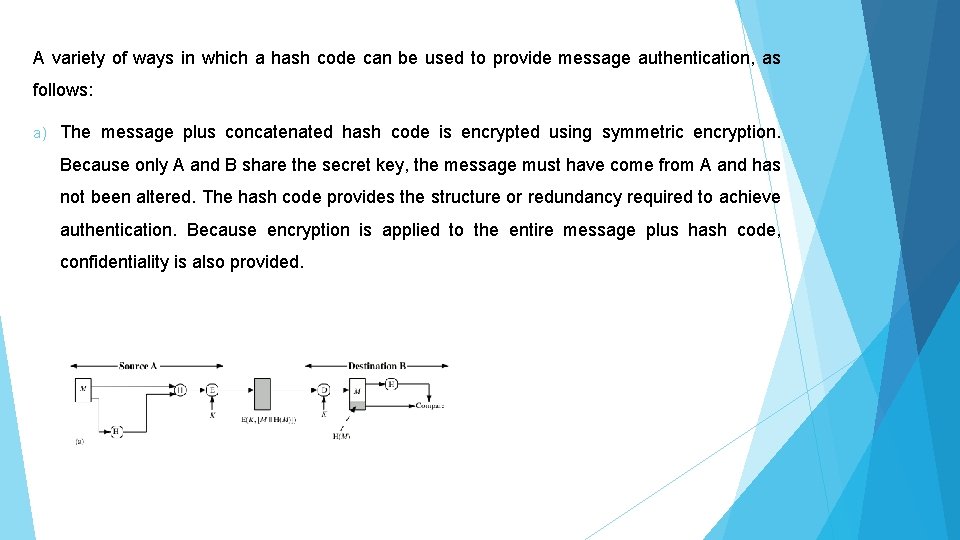 A variety of ways in which a hash code can be used to provide