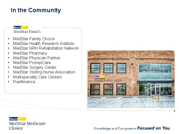 In the Community • • • Med. Star Family Choice Med. Star Health Research