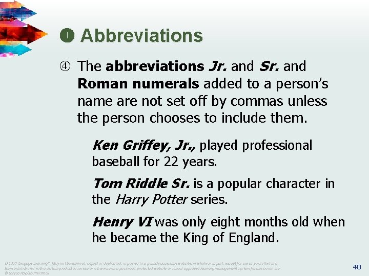  Abbreviations The abbreviations Jr. and Sr. and Roman numerals added to a person’s