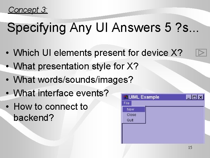 Concept 3: Specifying Any UI Answers 5 ? s. . . • • •