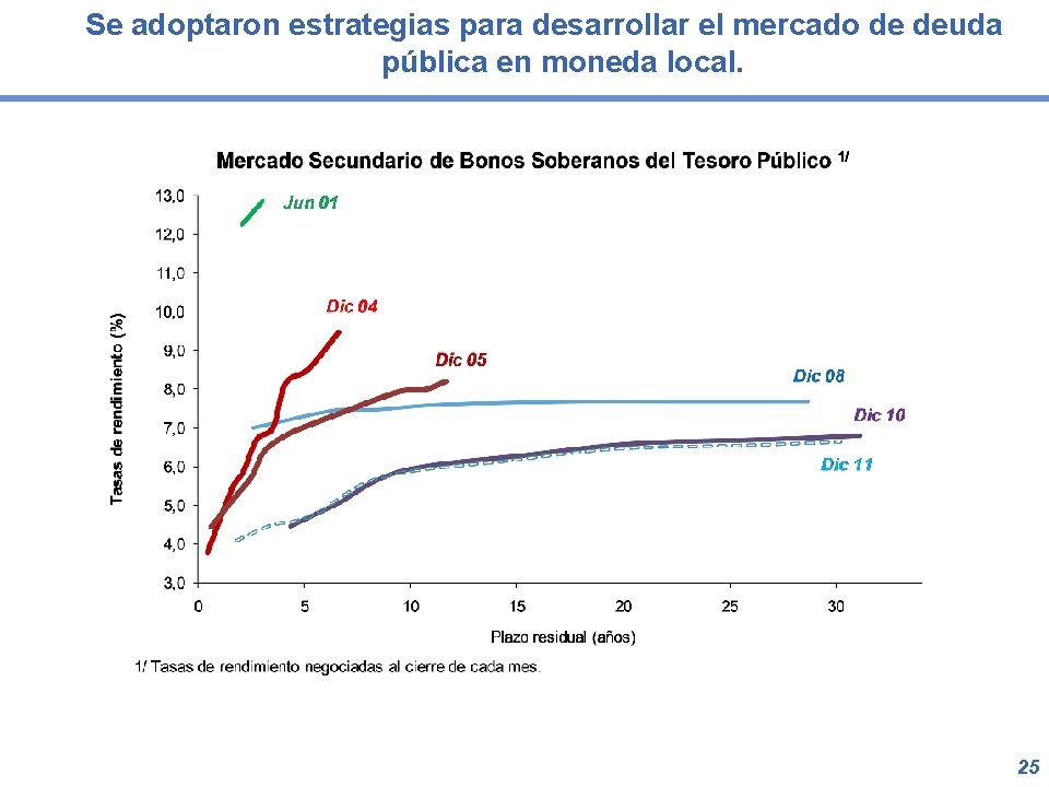 Se adoptaron estrategias para desarrollar el mercado de deuda pública en moneda local. 25