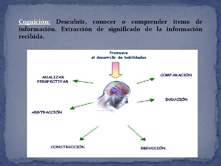 Cognición: Descubrir, conocer o comprender ítems de información. Extracción de significado de la información