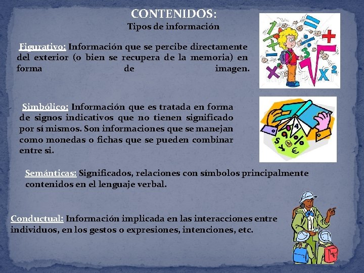 CONTENIDOS: Tipos de información Figurativo: Información que se percibe directamente del exterior (o bien