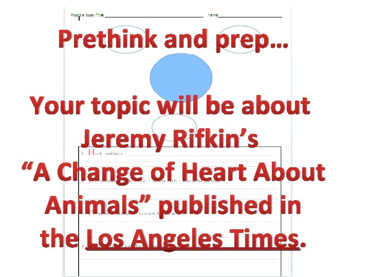 Prethink and prep… Your topic will be about Jeremy Rifkin’s “A Change of Heart