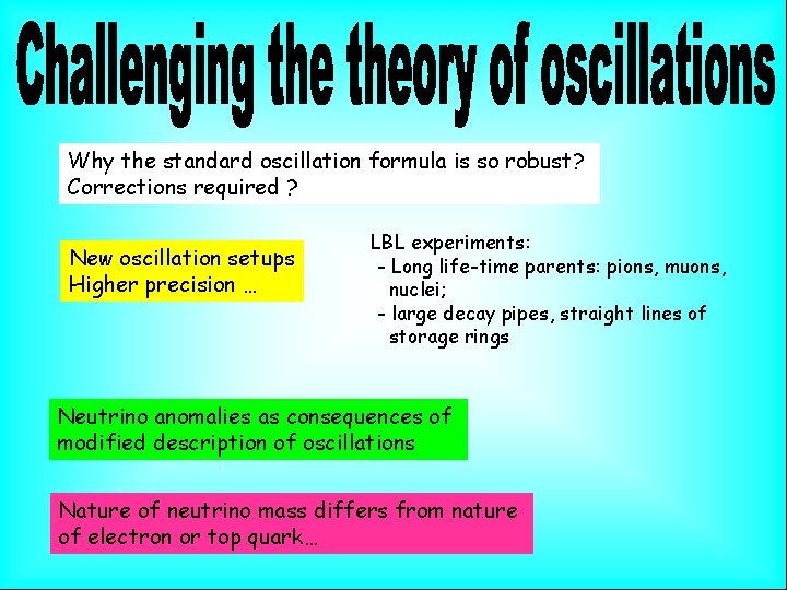 Why the standard oscillation formula is so robust? Corrections required ? New oscillation setups