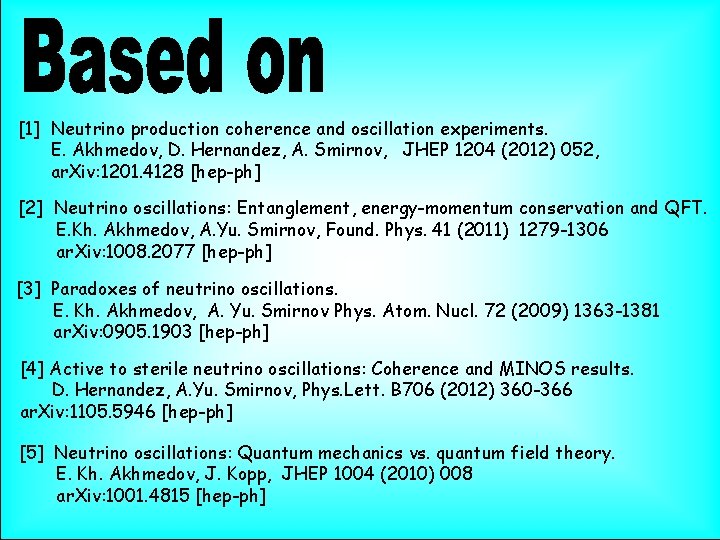 [1] Neutrino production coherence and oscillation experiments. E. Akhmedov, D. Hernandez, A. Smirnov, JHEP