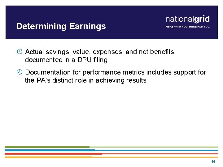 Determining Earnings ¾ Actual savings, value, expenses, and net benefits documented in a DPU