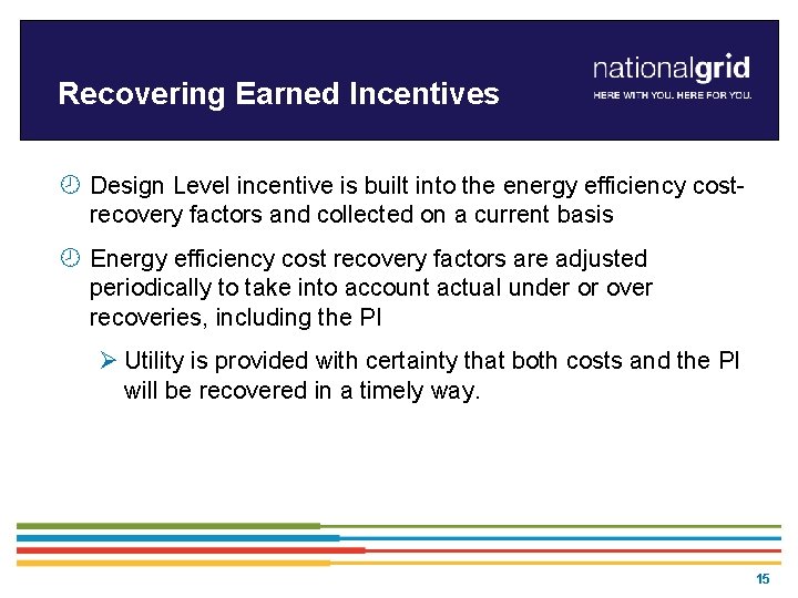 Recovering Earned Incentives ¾ Design Level incentive is built into the energy efficiency costrecovery