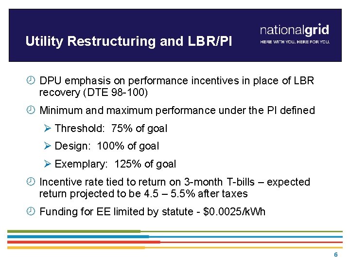 Utility Restructuring and LBR/PI ¾ DPU emphasis on performance incentives in place of LBR