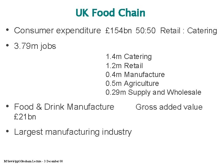 UK Food Chain • Consumer expenditure • 3. 79 m jobs £ 154 bn