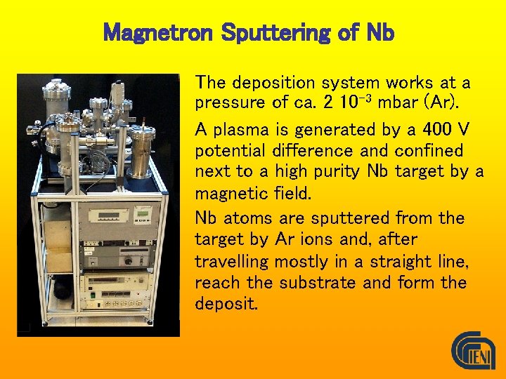 Magnetron Sputtering of Nb The deposition system works at a pressure of ca. 2