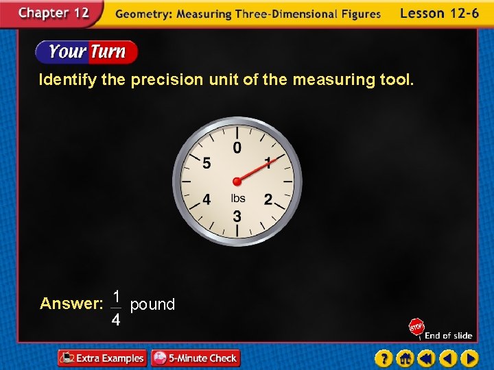 Identify the precision unit of the measuring tool. Answer: pound 