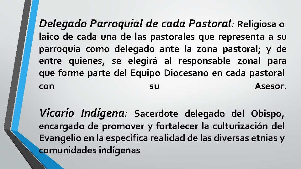 Delegado Parroquial de cada Pastoral: Religiosa o laico de cada una de las pastorales