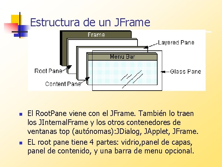 Estructura de un JFrame n n El Root. Pane viene con el JFrame. También