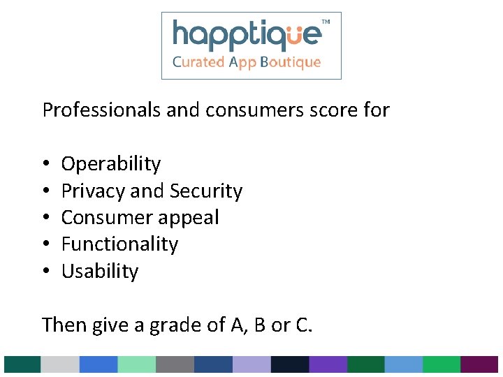 Professionals and consumers score for • • • Operability Privacy and Security Consumer appeal Professionals and consumers score for • • • Operability Privacy and Security Consumer appeal