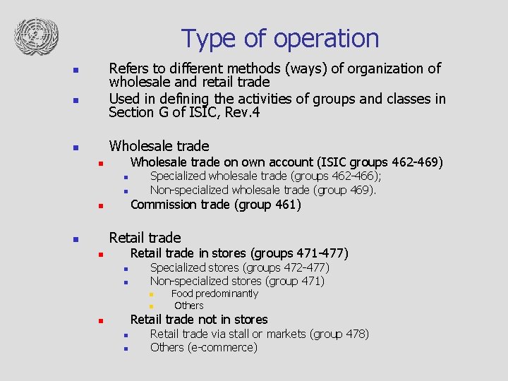 Type of operation Refers to different methods (ways) of organization of wholesale and retail
