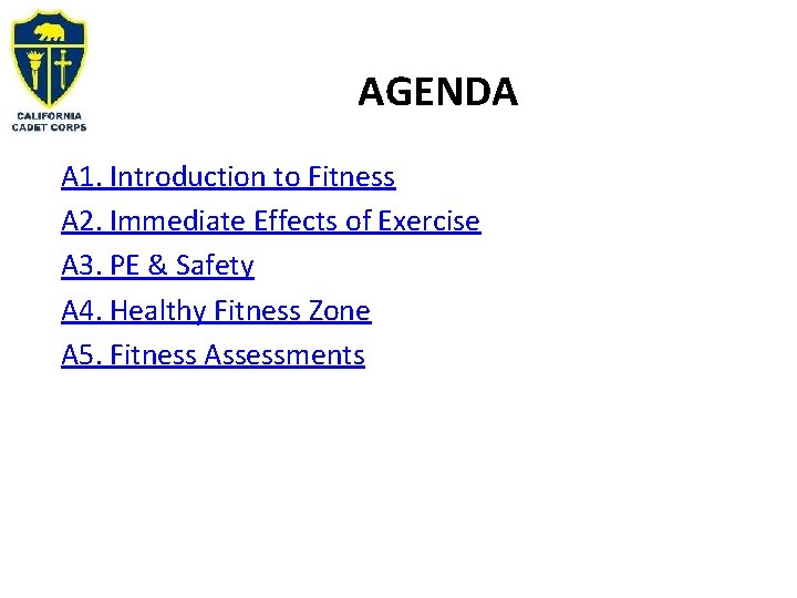AGENDA A 1. Introduction to Fitness A 2. Immediate Effects of Exercise A 3. AGENDA A 1. Introduction to Fitness A 2. Immediate Effects of Exercise A 3.