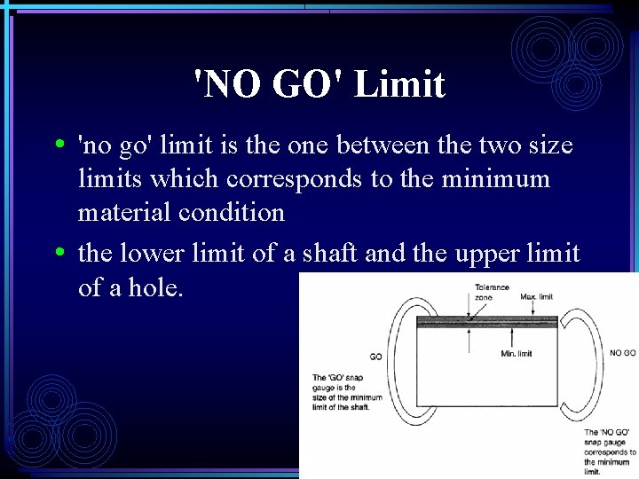 'NO GO' Limit • 'no go' limit is the one between the two size 'NO GO' Limit • 'no go' limit is the one between the two size
