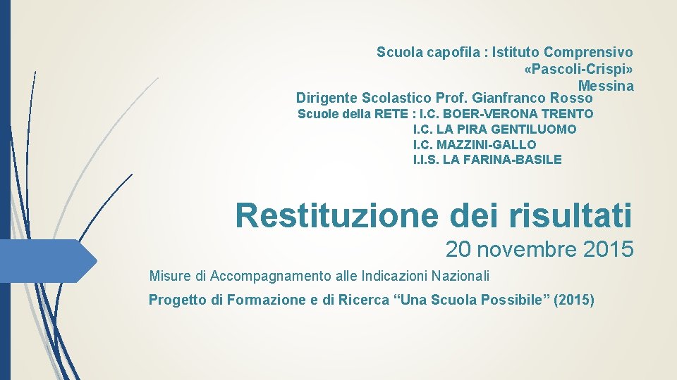 Scuola capofila : Istituto Comprensivo «Pascoli-Crispi» Messina Dirigente Scolastico Prof. Gianfranco Rosso Scuole della