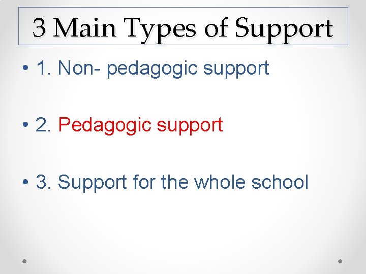 3 Main Types of Support • 1. Non- pedagogic support • 2. Pedagogic support