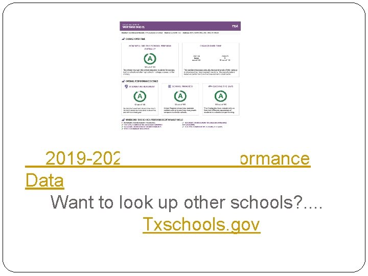 2019 -2020 STAAR Performance Data Want to look up other schools? . . Txschools.