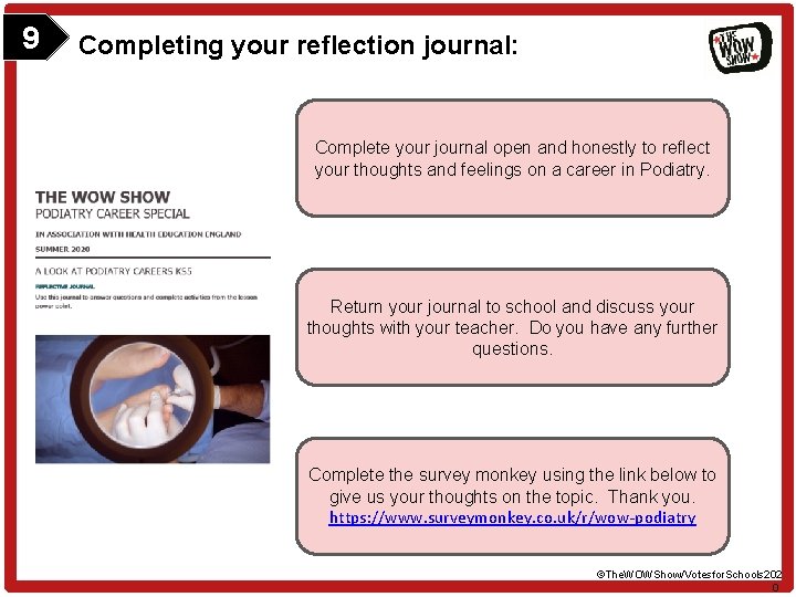 9 Completing your reflection journal: Complete your journal open and honestly to reflect your