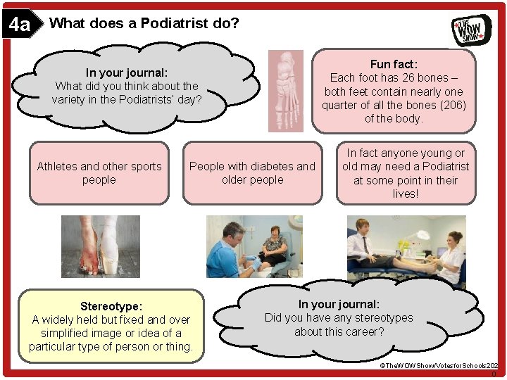 4 a What does a Podiatrist do? Fun fact: Each foot has 26 bones