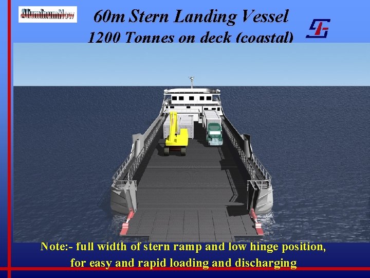 60 m Stern Landing Vessel 1200 Tonnes on deck (coastal) Note: - full width