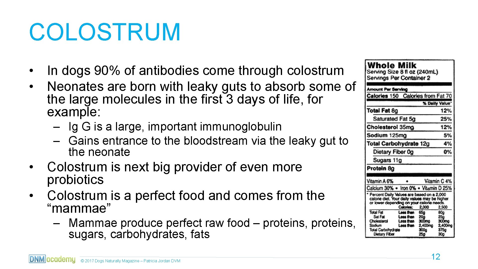 COLOSTRUM • • In dogs 90% of antibodies come through colostrum Neonates are born