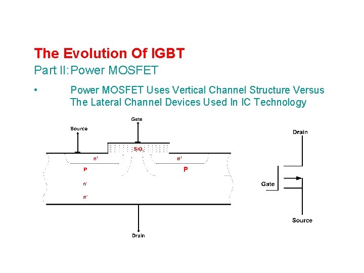 The Evolution Of IGBT Part II: Power MOSFET • Power MOSFET Uses Vertical Channel