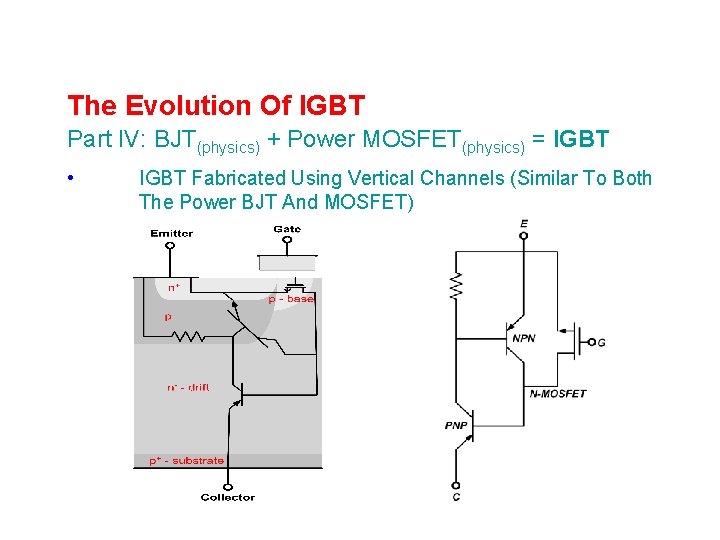 The Evolution Of IGBT Part IV: BJT(physics) + Power MOSFET(physics) = IGBT • IGBT