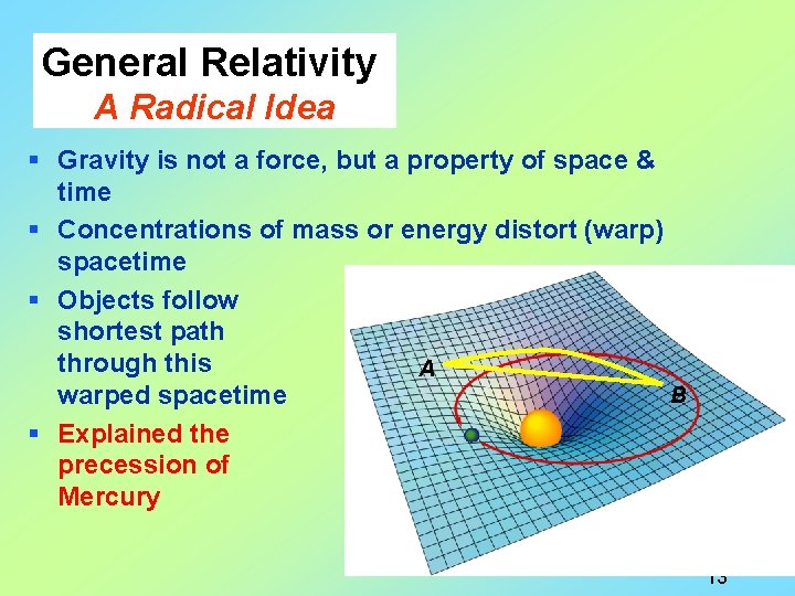 General Relativity A Radical Idea § Gravity is not a force, but a property