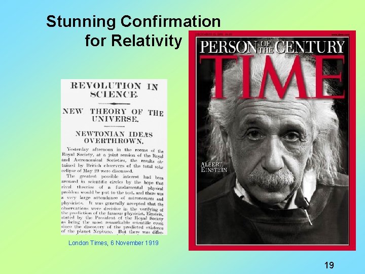 Stunning Confirmation for Relativity London Times, 6 November 1919 Illustrated London News 22 Nov