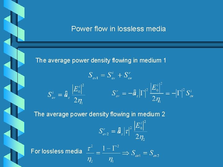 Power flow in lossless media The average power density flowing in medium 1 The