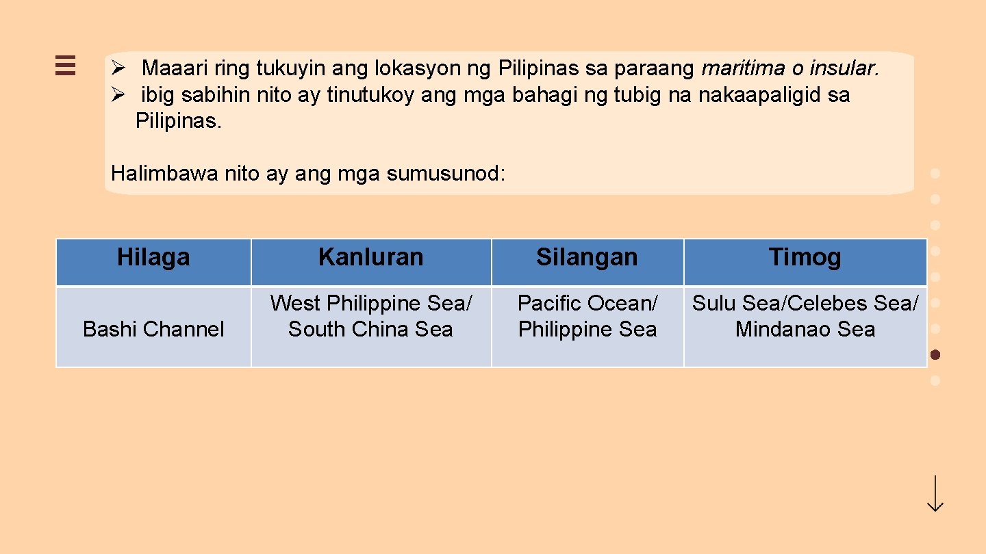 Ø Maaari ring tukuyin ang lokasyon ng Pilipinas sa paraang maritima o insular. Ø