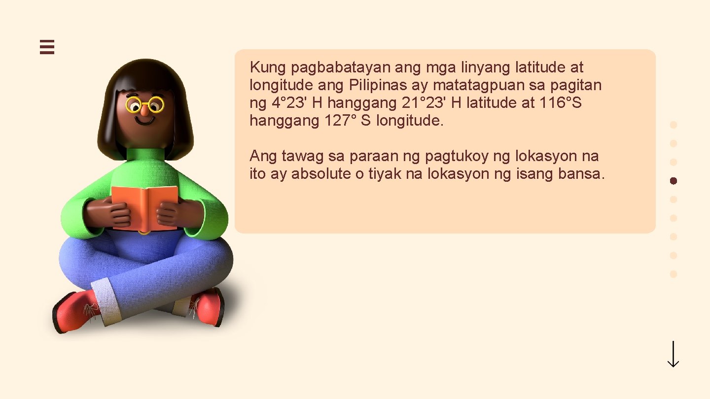 Kung pagbabatayan ang mga linyang latitude at longitude ang Pilipinas ay matatagpuan sa pagitan