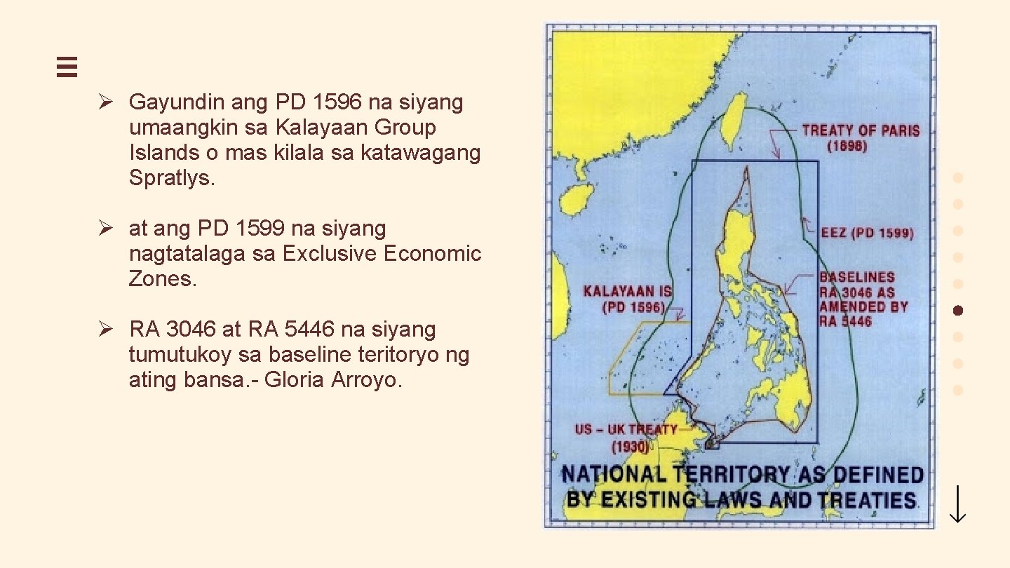 Ø Gayundin ang PD 1596 na siyang umaangkin sa Kalayaan Group Islands o mas