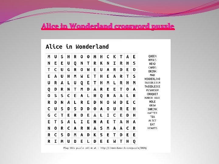 Alice in Wonderland crossword puzzle 