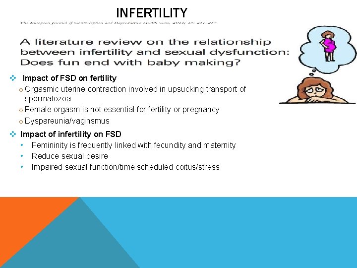 INFERTILITY v Impact of FSD on fertility o Orgasmic uterine contraction involved in upsucking