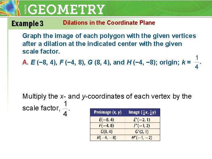 Dilations in the Coordinate Plane Graph the image of each polygon with the given