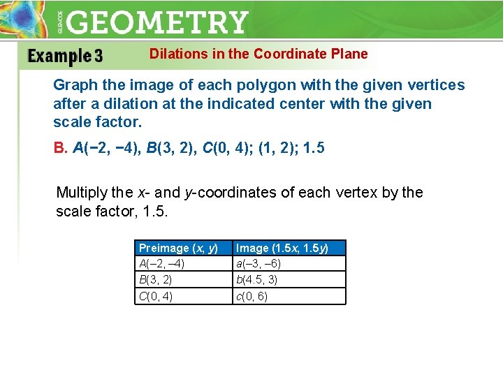 Dilations in the Coordinate Plane Graph the image of each polygon with the given