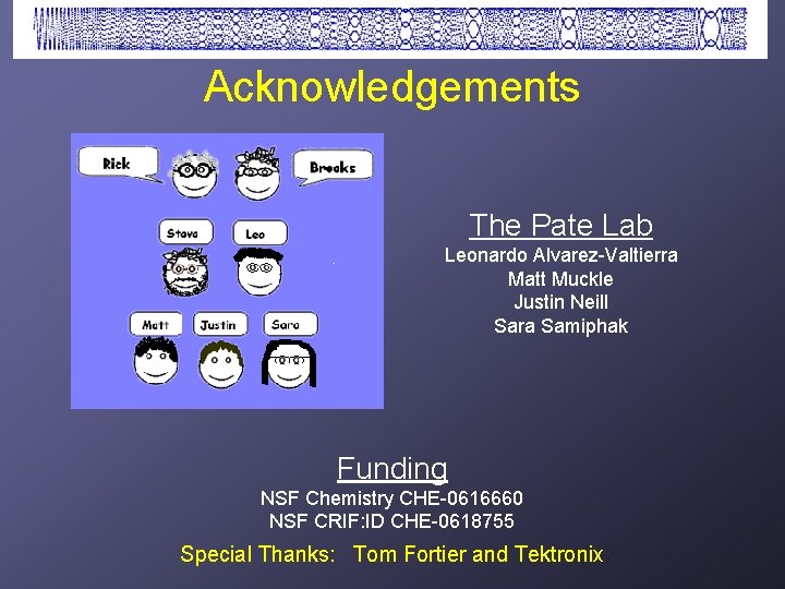 Acknowledgements The Pate Lab Leonardo Alvarez-Valtierra Matt Muckle Justin Neill Sara Samiphak Funding NSF