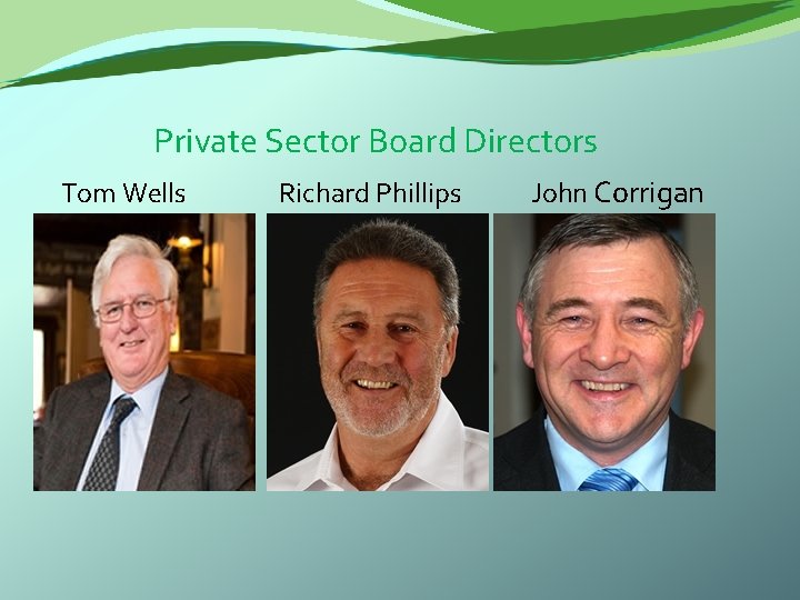  Private Sector Board Directors Tom Wells Richard Phillips John Corrigan 