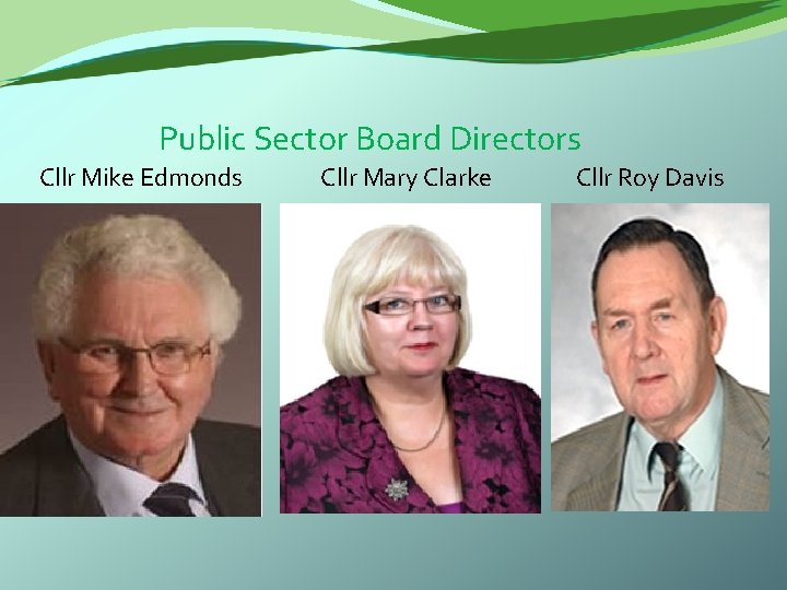  Public Sector Board Directors Cllr Mike Edmonds Cllr Mary Clarke Cllr Roy Davis