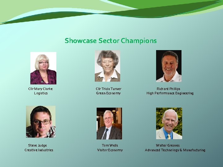  Showcase Sector Champions Cllr Mary Clarke Cllr Tricia Turner Richard Phillips Logistics Green