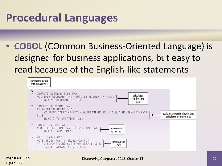 Procedural Languages • COBOL (COmmon Business-Oriented Language) is designed for business applications, but easy