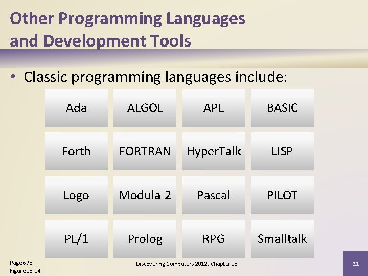 Other Programming Languages and Development Tools • Classic programming languages include: Page 675 Figure